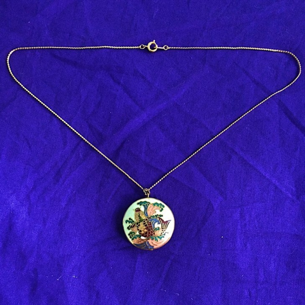 Vintage Stamped Gold Cloisonne Koi Fish Necklace
